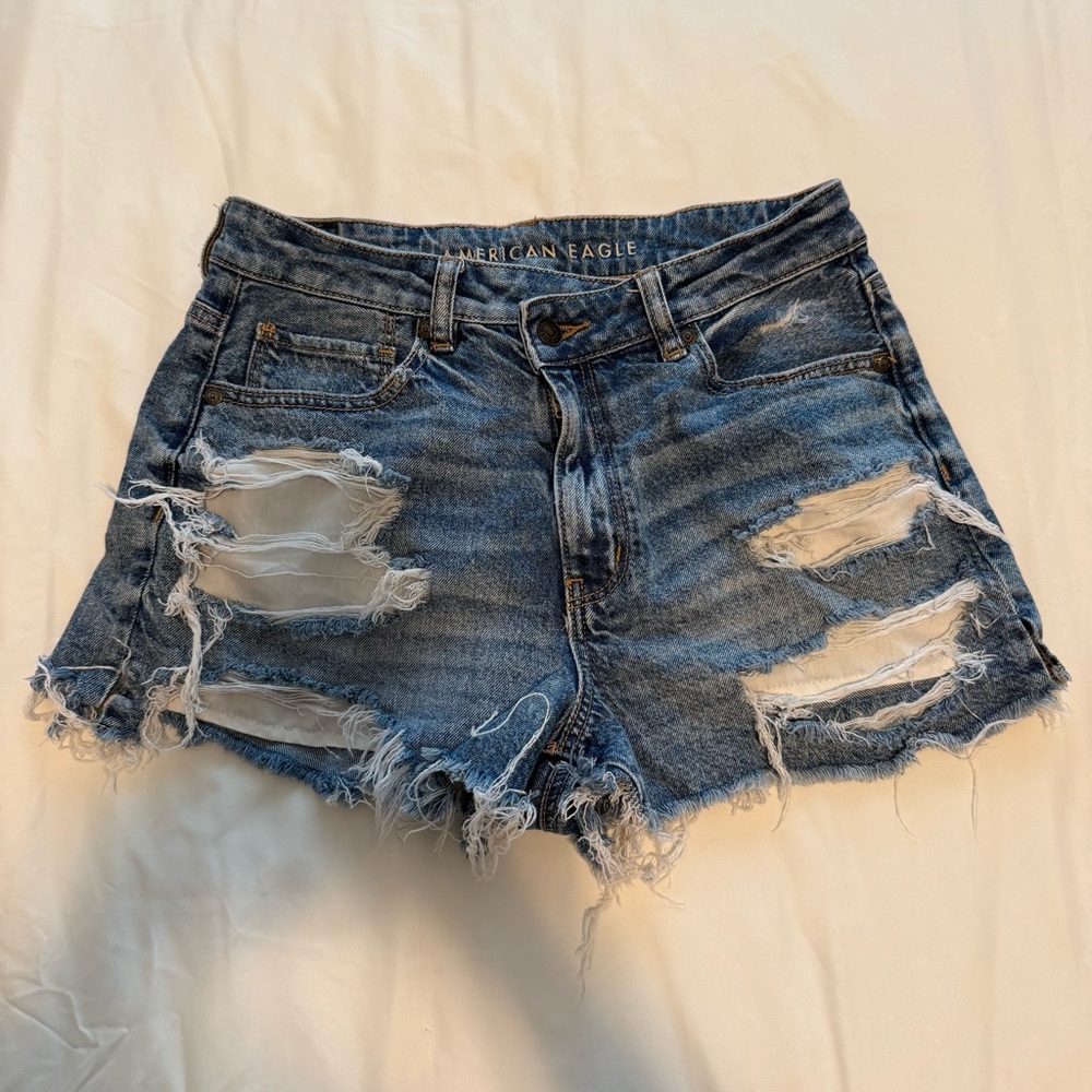 American Eagle Outfitters Women's Blue Distressed Denim Shorts